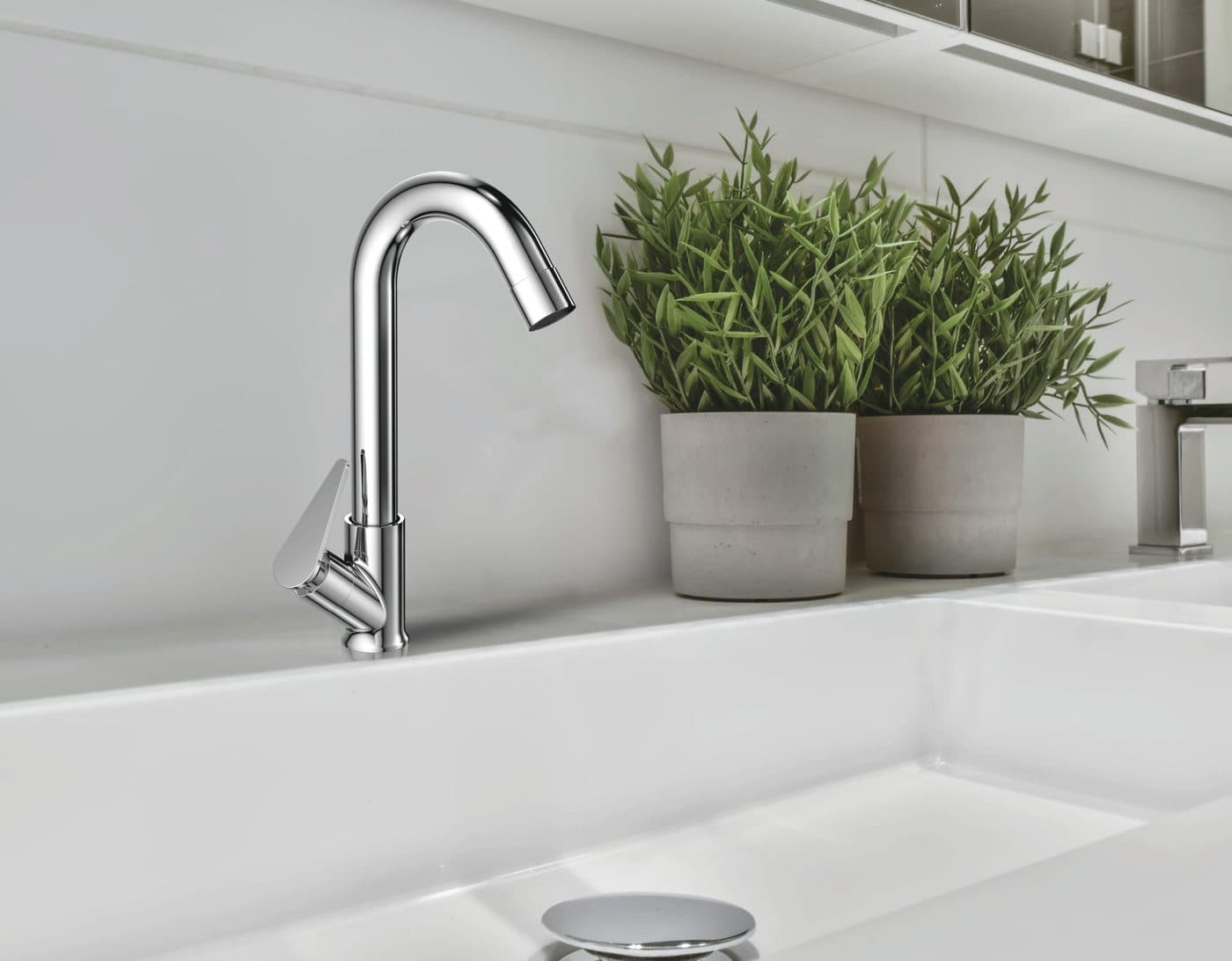 VRA Pan collection faucet in a finished bathroom